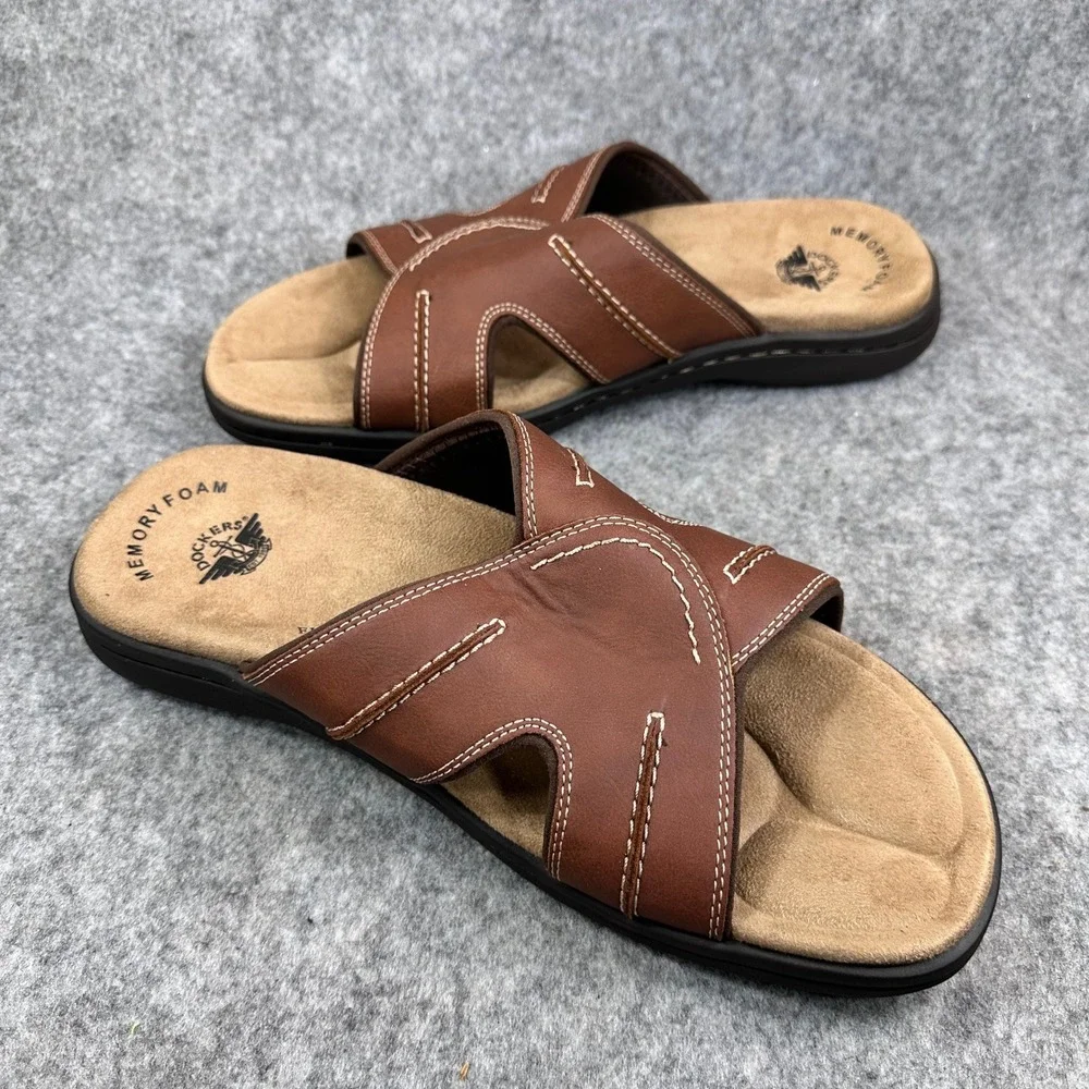 Dockers Sunland Mens Size 12 Chestnut Memory Foam Slide Sandals Casual Shoes New